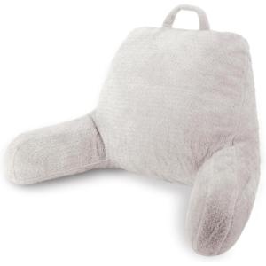 imageBlissful Diary Plush Velvet Reading Pillow for KidsTeensAdults Back Rest Pillow for Sitting Up in Bed with Shredded Memory Foam Includes Arms and Washable Cover Light GrayPure White