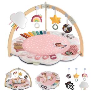 imageBlissful Diary Baby Play Gym ampamp Activity Mat 5 Developmental Zones Wooden Tummy Time Mat with 5 Detachable Sensory Toys for Motor Skills ampamp Sensory Development Baby Essentials Shower Gift Pink FlowerPink Flower