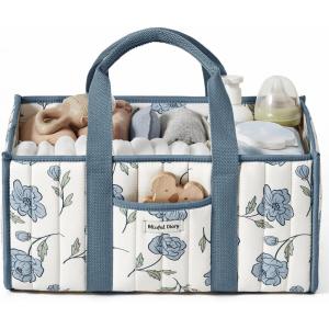 imageBlissful Diary Checkered Diaper Caddy Organizer Stylish Nursery Storage Basket Gift for Baby Shower Newborn Essentials Registry Search Must Haves Sage GreenPeony Blue