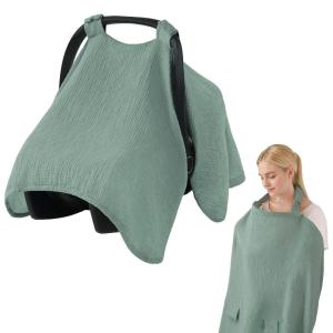 imageBlissful Diary Muslin Nursing Cover for Breastfeeding Breathable Breastfeeding Cover up with Arch Neckline for Women Nursing Apron Pink FloralZRoman Green