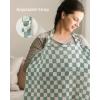 imageBlissful Diary Muslin Nursing Cover for Breastfeeding Breathable Breastfeeding Cover up with Arch Neckline for Women Nursing Apron Sage Checkboard