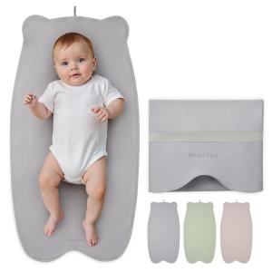 imageBlissful Diary Vegan Leather Portable Changing Pad Wipeable ampamp Waterproof Baby Change Mat in Diaper Bag Travel Essential ampamp Registry Gift Light GreenLight Gray