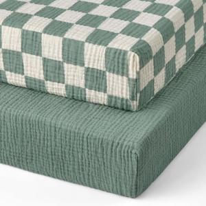 image:imageBlissful Diary Muslin Crib Sheets for Girl Boy Boho Neutral Soft Cotton Baby Sheet for 52x28 Standard Crib Mattress 2 PackSage Checkboard amp Sage GreenSage Checkboard  Sage Green