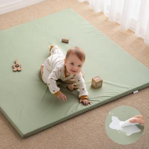 image:imageBlissful Diary Vegan Leather Baby Play Mat 71x59 Thicken Foam Cushioned amp Waterproof Playpen Mat for Infants and Toddlers Stylish and Just WipeClean Playmat for Baby Play on Floor Light GrayLight Green