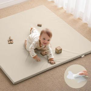 image:imageBlissful Diary Vegan Leather Baby Play Mat 71x59 Thicken Foam Cushioned amp Waterproof Playpen Mat for Infants and Toddlers Stylish and Just WipeClean Playmat for Baby Play on Floor Light GrayBeige