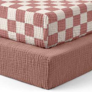 image:imageBlissful Diary Muslin Crib Sheets for Girl Boy Boho Neutral Soft Cotton Baby Sheet for 52x28 Standard Crib Mattress 2 PackBrown Checkboard amp BrownDusty Pink Checkboard  Dusty Pink