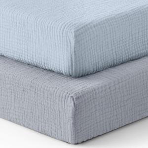 image:imageBlissful Diary Muslin Crib Sheets for Girl Boy Boho Neutral Soft Cotton Baby Sheet for 52x28 Standard Crib Mattress 2 PackBrown Checkboard amp BrownLight Blue  Grey