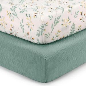 image:imageBlissful Diary Muslin Crib Sheets for Girl Boy Boho Neutral Soft Cotton Baby Sheet for 52x28 Standard Crib Mattress 2 PackBrown Checkboard amp BrownRoman Green  Leaf