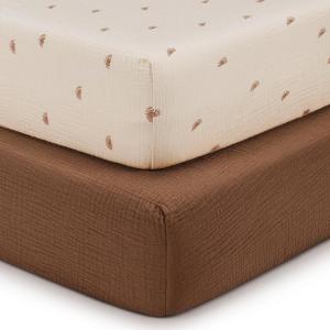 image:imageBlissful Diary Muslin Crib Sheets for Girl Boy Boho Neutral Soft Cotton Baby Sheet for 52x28 Standard Crib Mattress 2 PackBrown Checkboard amp BrownSunshine  Brown