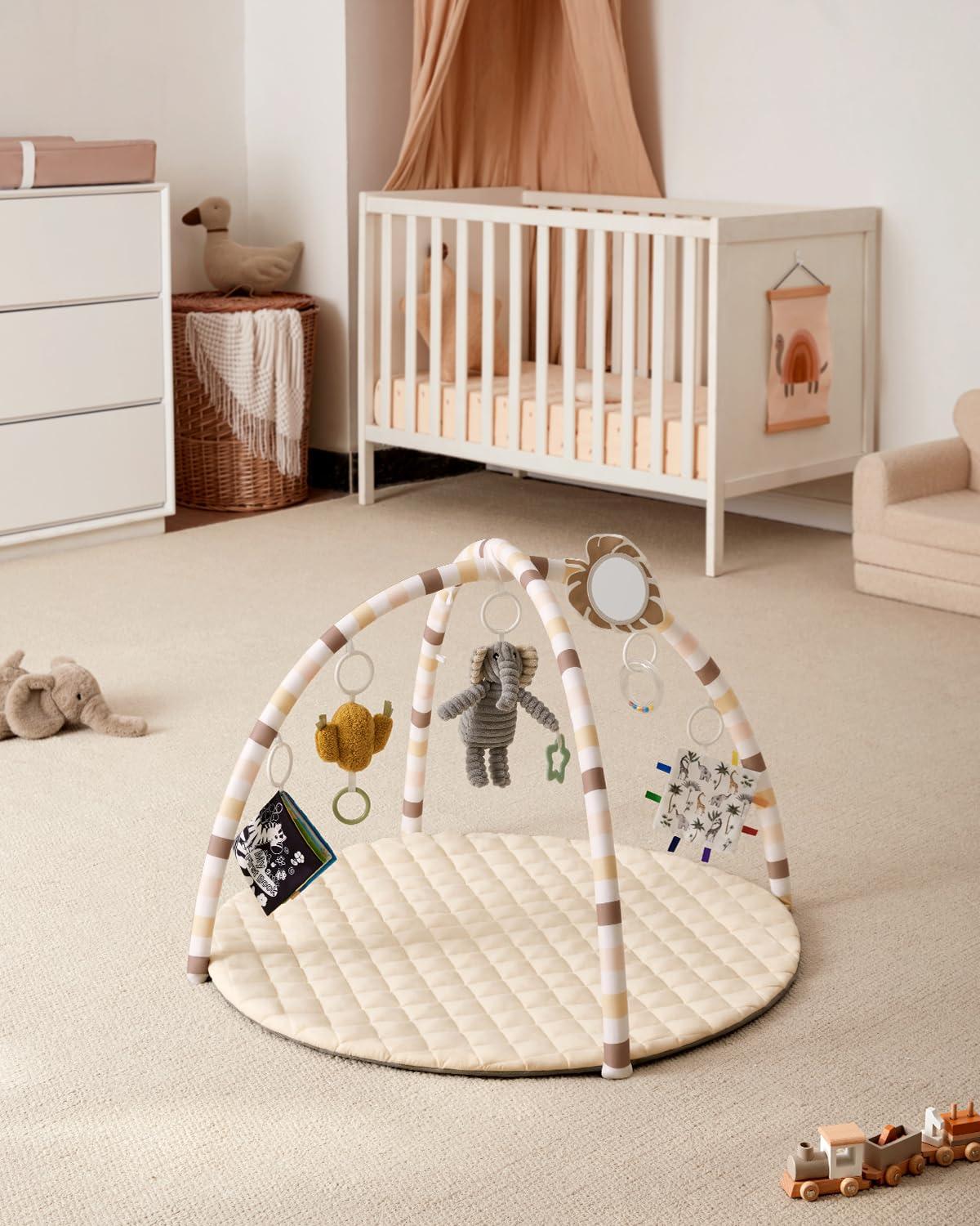 image:imageBlissful Diary Baby Play Gym Mat Play Mat Activity Mat with 6 Detachable Toys for StageBased Sensory amp Motor Skill Development Easy to Install amp Clean Baby Essentials Gift Brown CheckerboardBeige