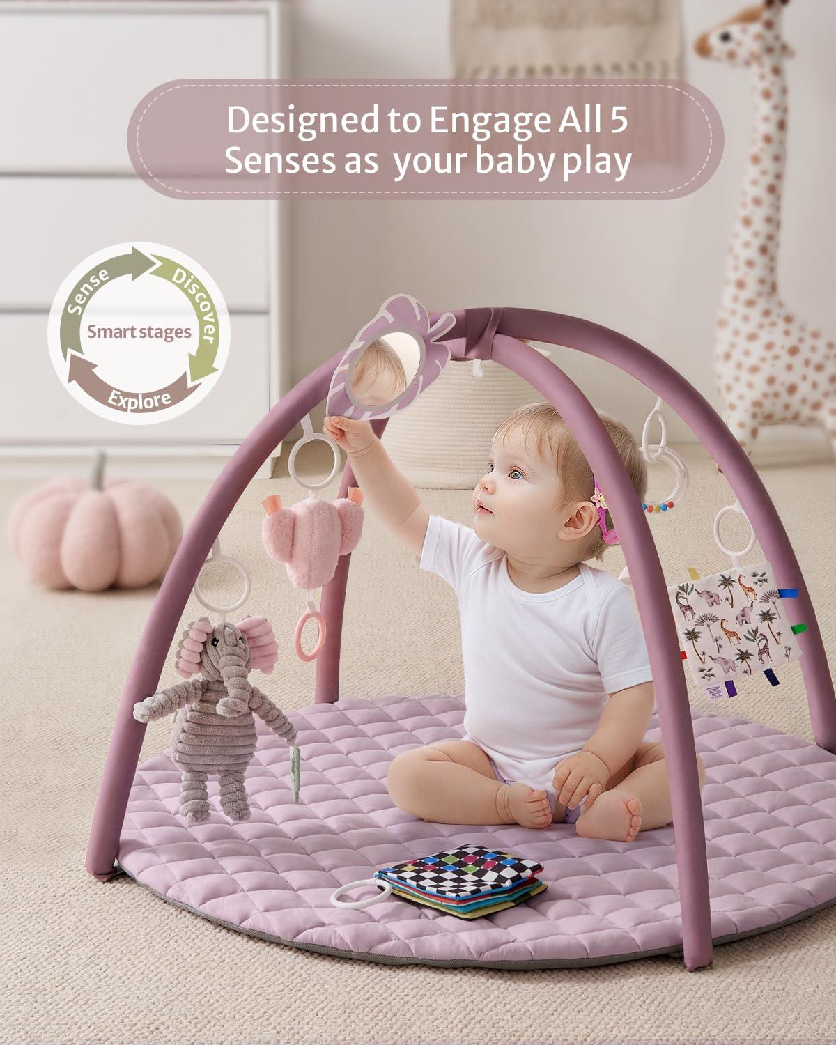 image:imageBlissful Diary Baby Play Gym Mat Play Mat Activity Mat with 6 Detachable Toys for StageBased Sensory amp Motor Skill Development Easy to Install amp Clean Baby Essentials Gift Brown CheckerboardLavender Pink