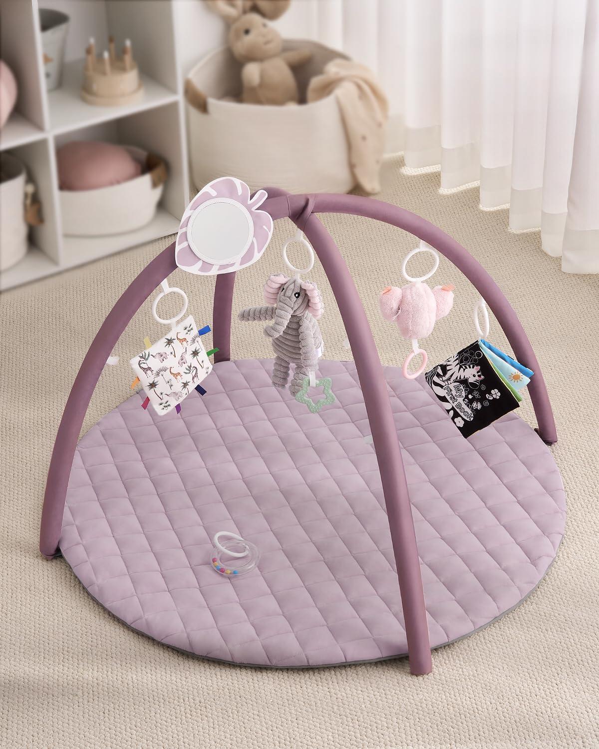 image:imageBlissful Diary Baby Play Gym Mat Play Mat Activity Mat with 6 Detachable Toys for StageBased Sensory amp Motor Skill Development Easy to Install amp Clean Baby Essentials Gift Brown CheckerboardLavender Pink