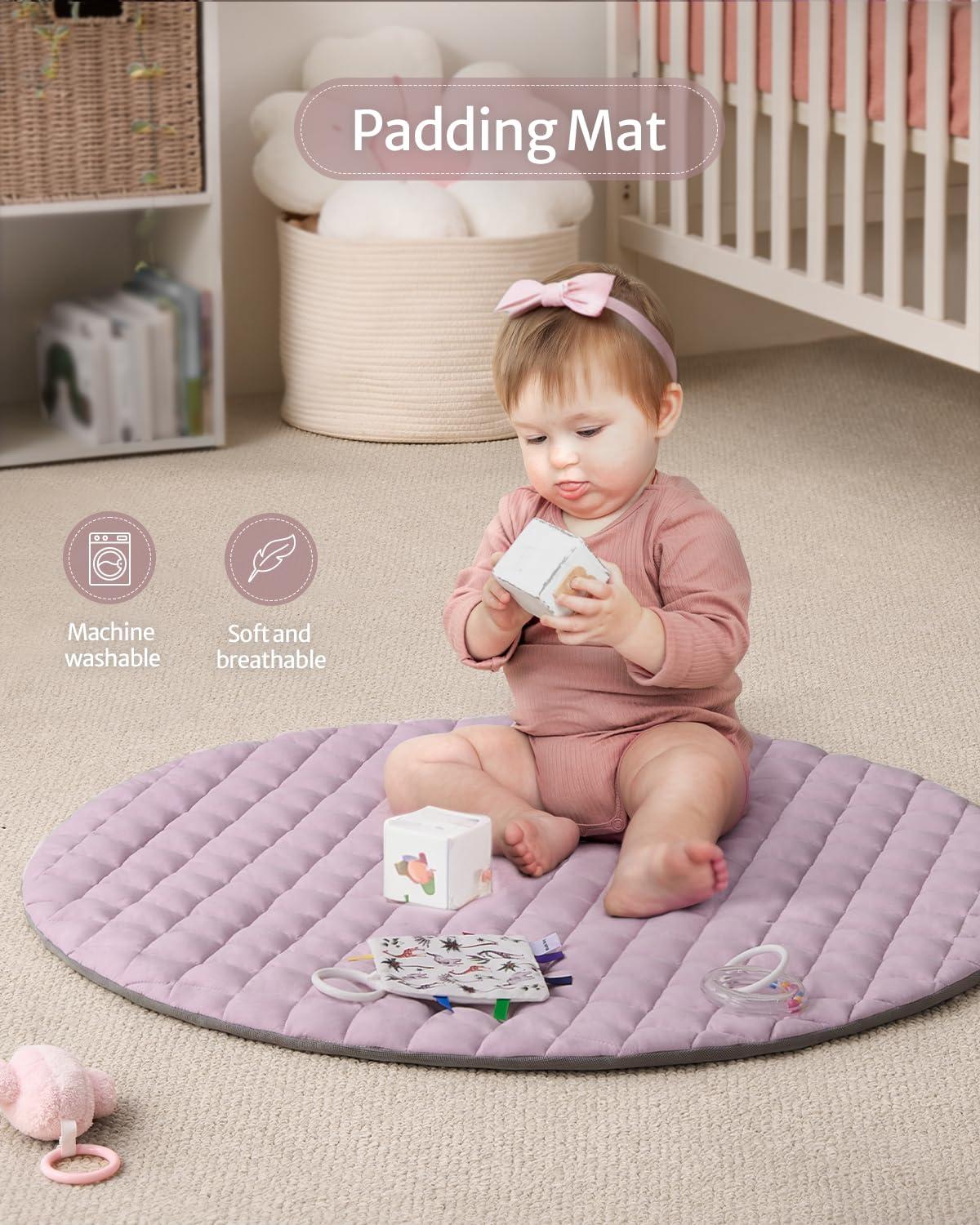 image:imageBlissful Diary Baby Play Gym Mat Play Mat Activity Mat with 6 Detachable Toys for StageBased Sensory amp Motor Skill Development Easy to Install amp Clean Baby Essentials Gift Brown CheckerboardLavender Pink