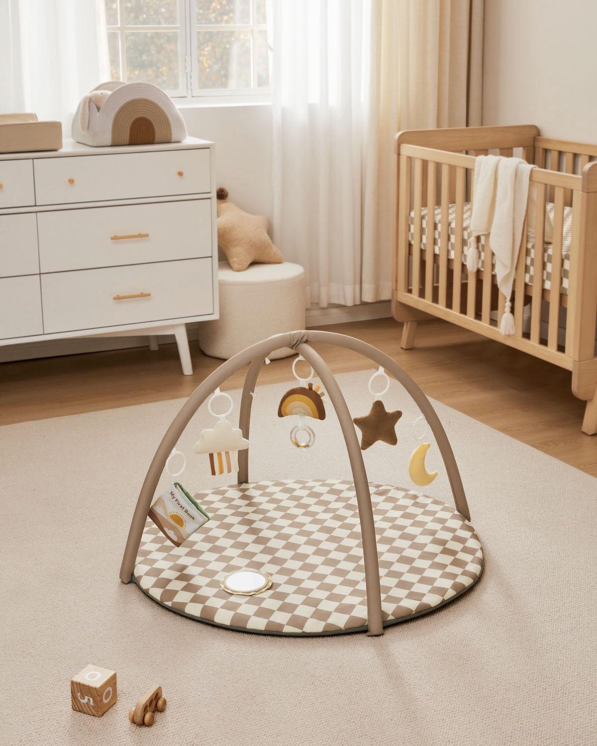 image:imageBlissful Diary Baby Play Gym Mat Play Mat Activity Mat with 6 Detachable Toys for StageBased Sensory amp Motor Skill Development Easy to Install amp Clean Baby Essentials Gift Brown CheckerboardBrown Checkerboard