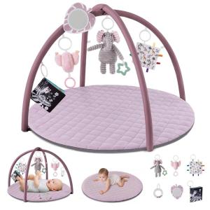 image:imageBlissful Diary Baby Play Gym Mat Play Mat Activity Mat with 6 Detachable Toys for StageBased Sensory amp Motor Skill Development Easy to Install amp Clean Baby Essentials Gift Brown CheckerboardLavender Pink