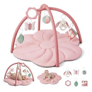 image:imageBlissful Diary Baby Play Gym Mat Tummy Time with 6 Detachable Toys for Sensory amp Motor Skill Development Baby Activity Mat for Girl Boy Newborn Essentials Shower Gift Pink Floral