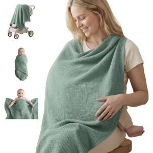 image:imageBlissful Diary Muslin MultiUse Cloth  4in1 Privacy Nursing Cover Swaddle Blanket Car Seat Cover Burp Cloth Portable Breastfeeding Essentials for Women Baby Must Have Brown CheckboardRoman Green