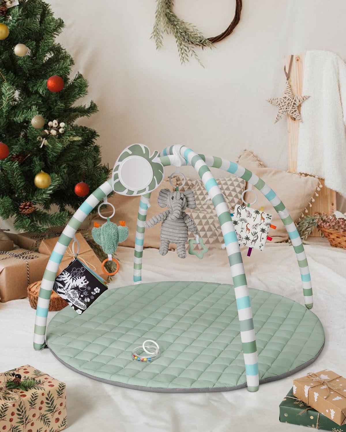 image:imageBlissful Diary Baby Play Gym Mat Play Mat Activity Mat with 6 Detachable Toys for StageBased Sensory amp Motor Skill Development Easy to Install amp Clean Baby Essentials Gift Blush CheckeredSage Green