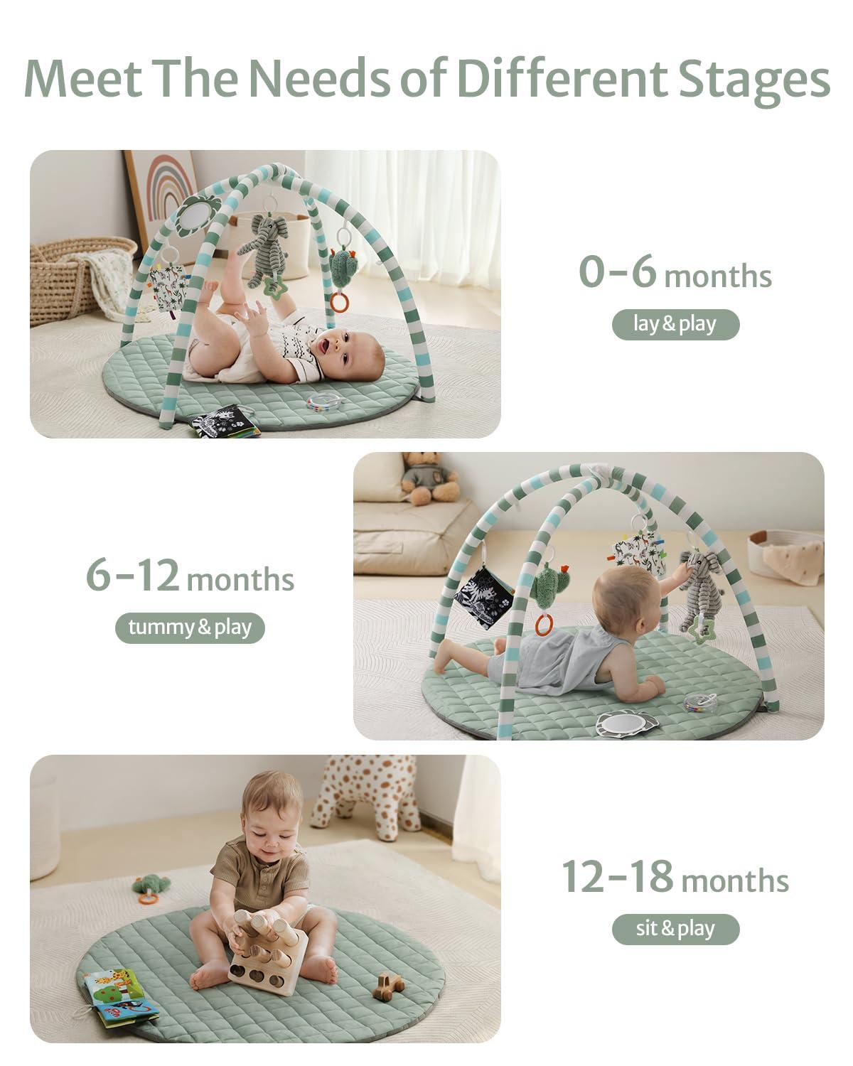 image:imageBlissful Diary Baby Play Gym Mat Play Mat Activity Mat with 6 Detachable Toys for StageBased Sensory amp Motor Skill Development Easy to Install amp Clean Baby Essentials Gift Blush CheckeredSage Green