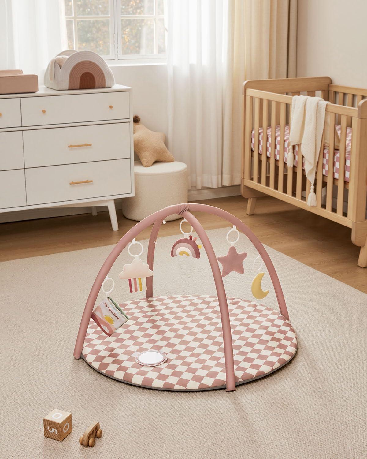 image:imageBlissful Diary Baby Play Gym Mat Play Mat Activity Mat with 6 Detachable Toys for StageBased Sensory amp Motor Skill Development Easy to Install amp Clean Baby Essentials Gift Blush CheckeredBlush Checkerboard