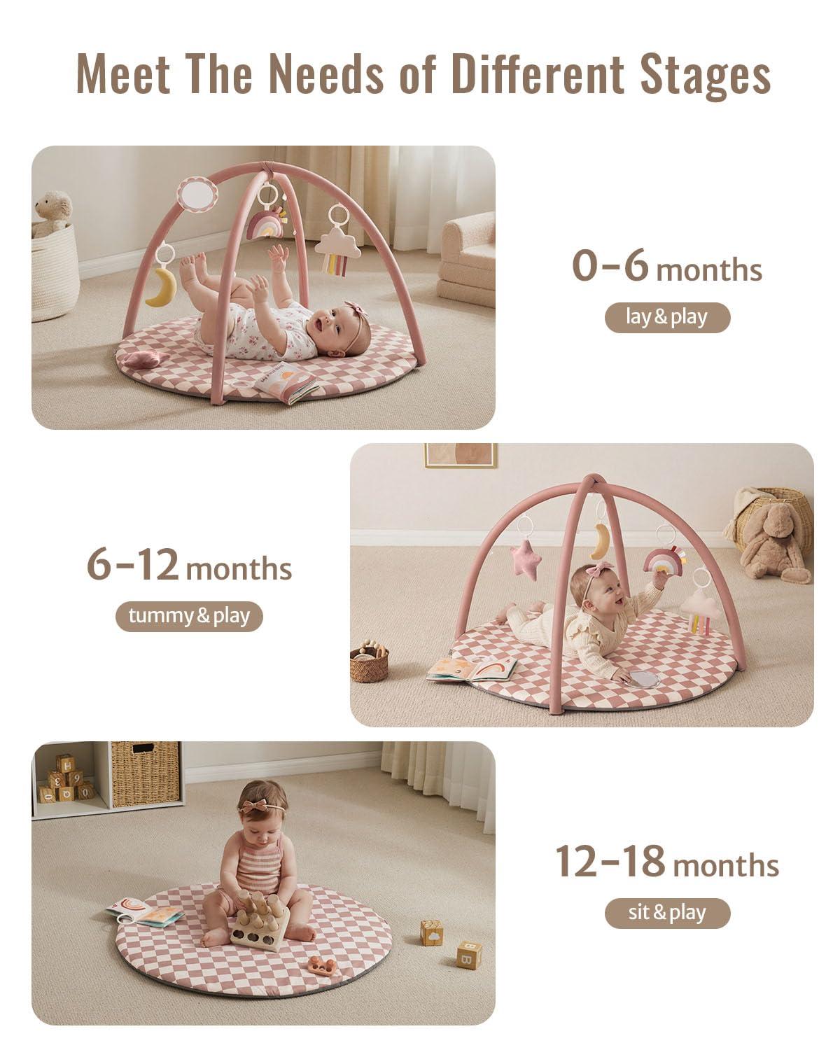image:imageBlissful Diary Baby Play Gym Mat Play Mat Activity Mat with 6 Detachable Toys for StageBased Sensory amp Motor Skill Development Easy to Install amp Clean Baby Essentials Gift Blush CheckeredBlush Checkerboard