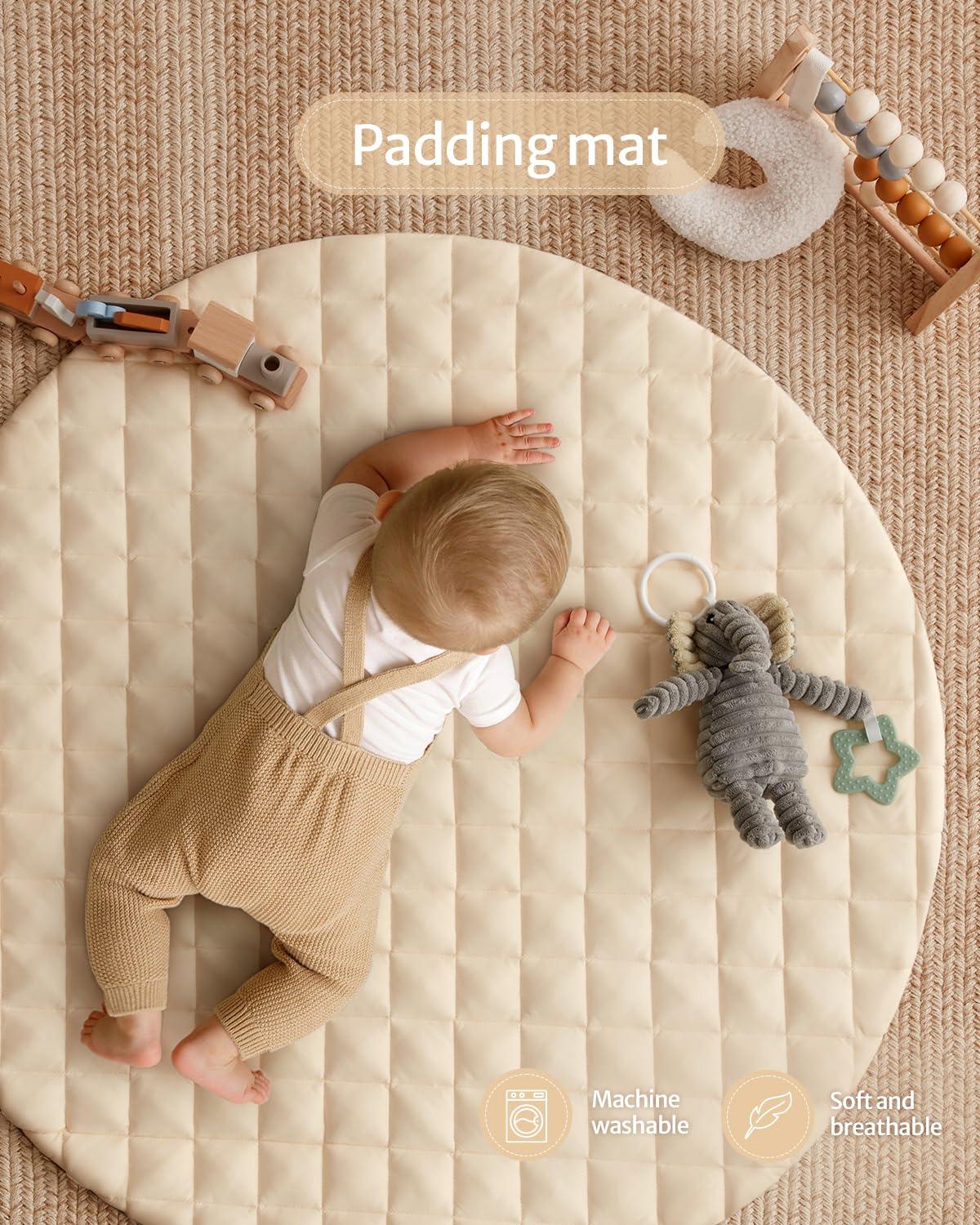 image:imageBlissful Diary Baby Play Gym Mat Play Mat Activity Mat with 6 Detachable Toys for StageBased Sensory amp Motor Skill Development Easy to Install amp Clean Baby Essentials Gift Blush CheckeredBeige