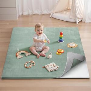image:imageBlissful Diary 13 Thick Baby Play Mat 71x59 Playpen Mat with Removable amp Washable Cover Ultra Soft Crawling Rug for Floor Foam Cushion amp NonSlip Backing for Kids Toddlers Earth Tone RainbowSage Green