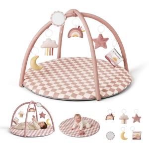 image:imageBlissful Diary Baby Play Gym Mat Play Mat Activity Mat with 6 Detachable Toys for StageBased Sensory amp Motor Skill Development Easy to Install amp Clean Baby Essentials Gift Blush CheckeredBlush Checkerboard