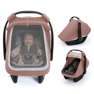 image:imageBlissful Diary Baby Car Seat Cover Extra Large Mesh Window Breathable Muslin Cotton Infant Windproof Canopy MustHave Baby Gift  Roman GreenDusty Pink