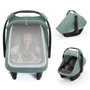 image:imageBlissful Diary Baby Car Seat Cover Extra Large Mesh Window Breathable Muslin Cotton Infant Windproof Canopy MustHave Baby Gift  Roman GreenRoman Green