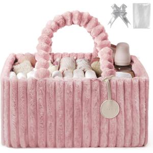 image:imageBlissful Diary Flannel Diaper Caddy Organizer included Gift Packaging Cozy Nursery Storage Basket Gift for Baby Shower Newborn Essentials Blush PinkBlush Pink