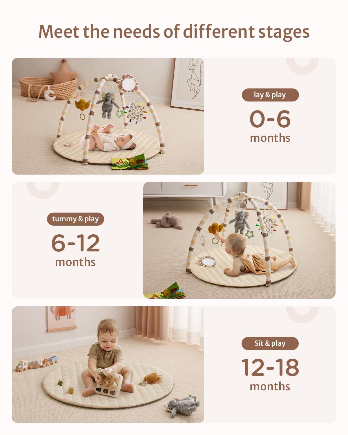 image:imageBlissful Diary Baby Play Gym Mat Play Mat Activity Mat with 6 Detachable Toys for StageBased Sensory amp Motor Skill Development Easy to Install amp Clean Baby Essentials Gift Sage CheckerboardBeige