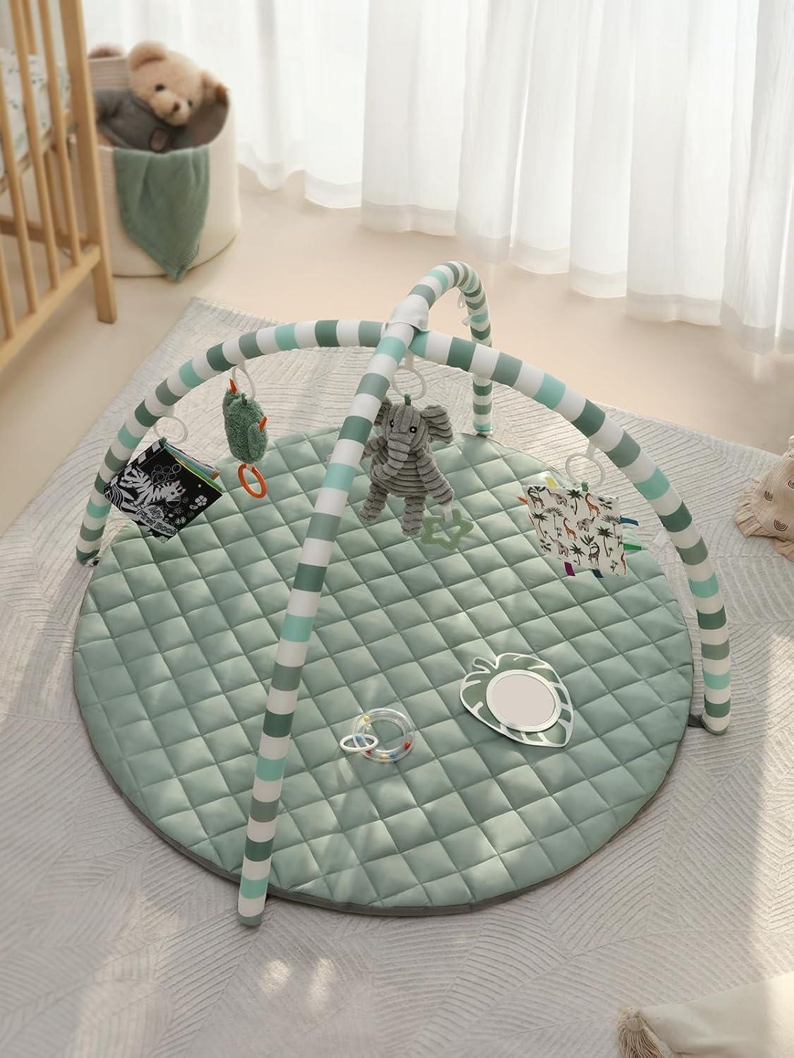 image:imageBlissful Diary Baby Play Gym Mat Play Mat Activity Mat with 6 Detachable Toys for StageBased Sensory amp Motor Skill Development Easy to Install amp Clean Baby Essentials Gift Sage CheckerboardSage Green