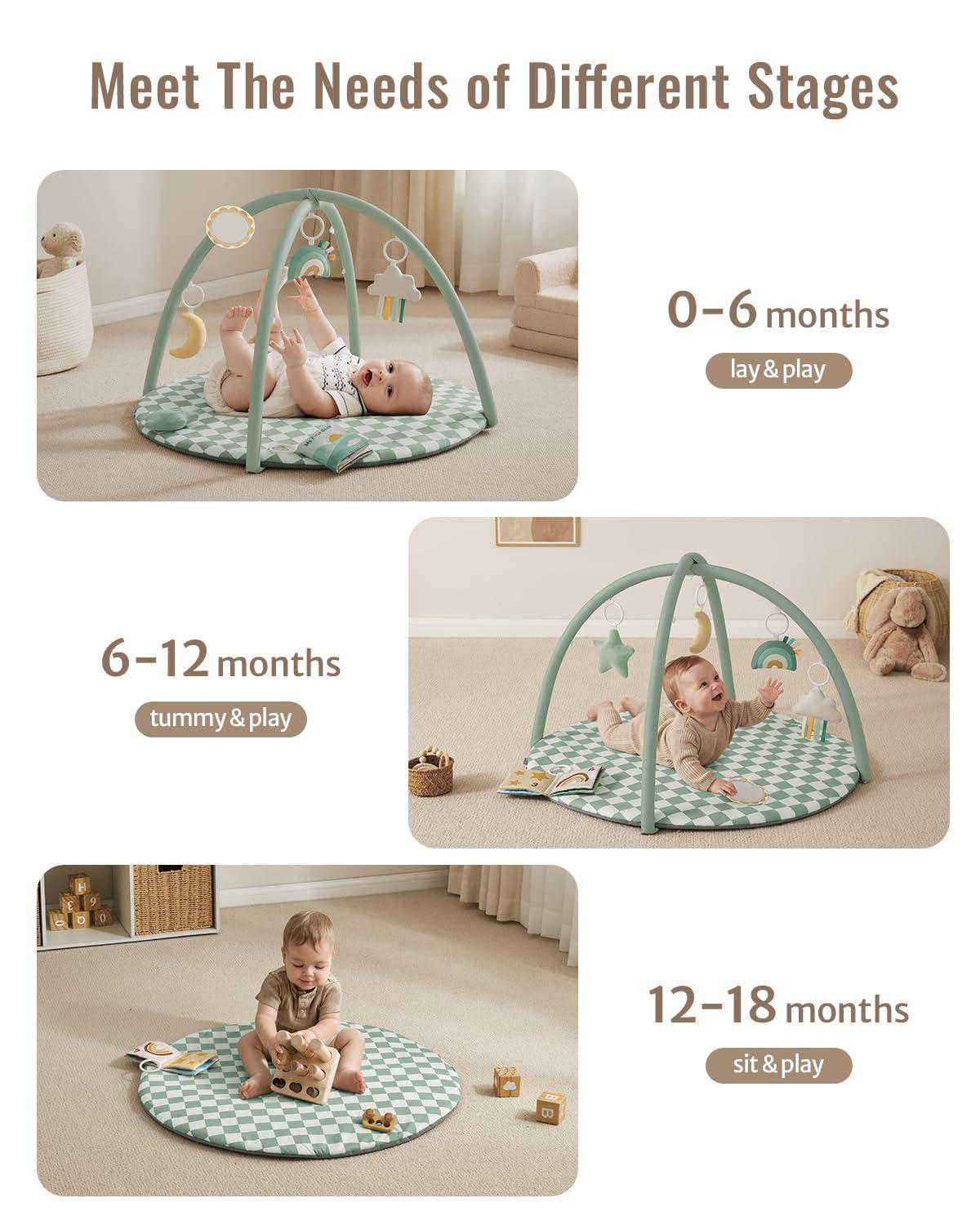 image:imageBlissful Diary Baby Play Gym Mat Play Mat Activity Mat with 6 Detachable Toys for StageBased Sensory amp Motor Skill Development Easy to Install amp Clean Baby Essentials Gift Sage CheckerboardSage Checkerboard