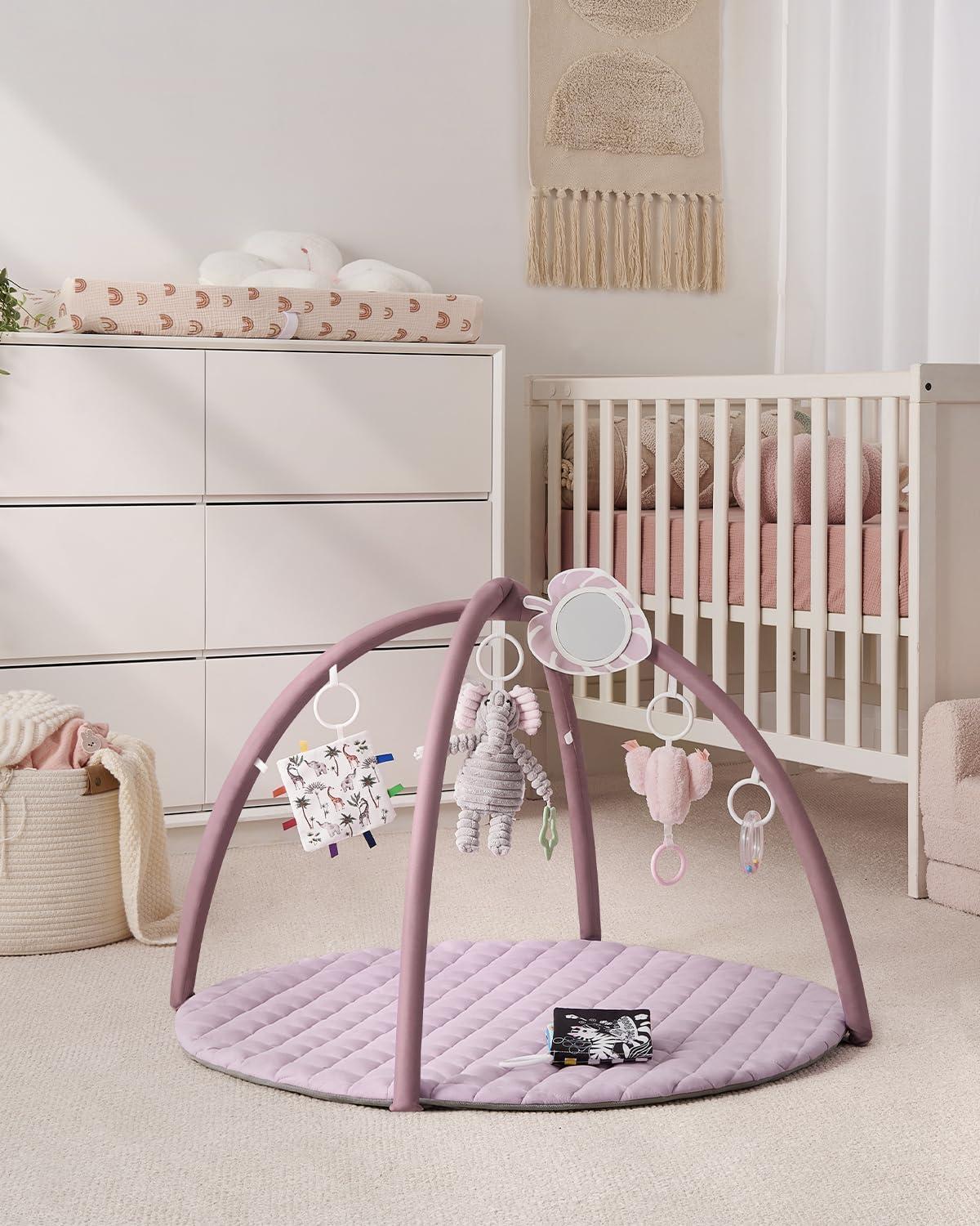 image:imageBlissful Diary Baby Play Gym Mat Play Mat Activity Mat with 6 Detachable Toys for StageBased Sensory amp Motor Skill Development Easy to Install amp Clean Baby Essentials Gift Sage CheckerboardLavender Pink