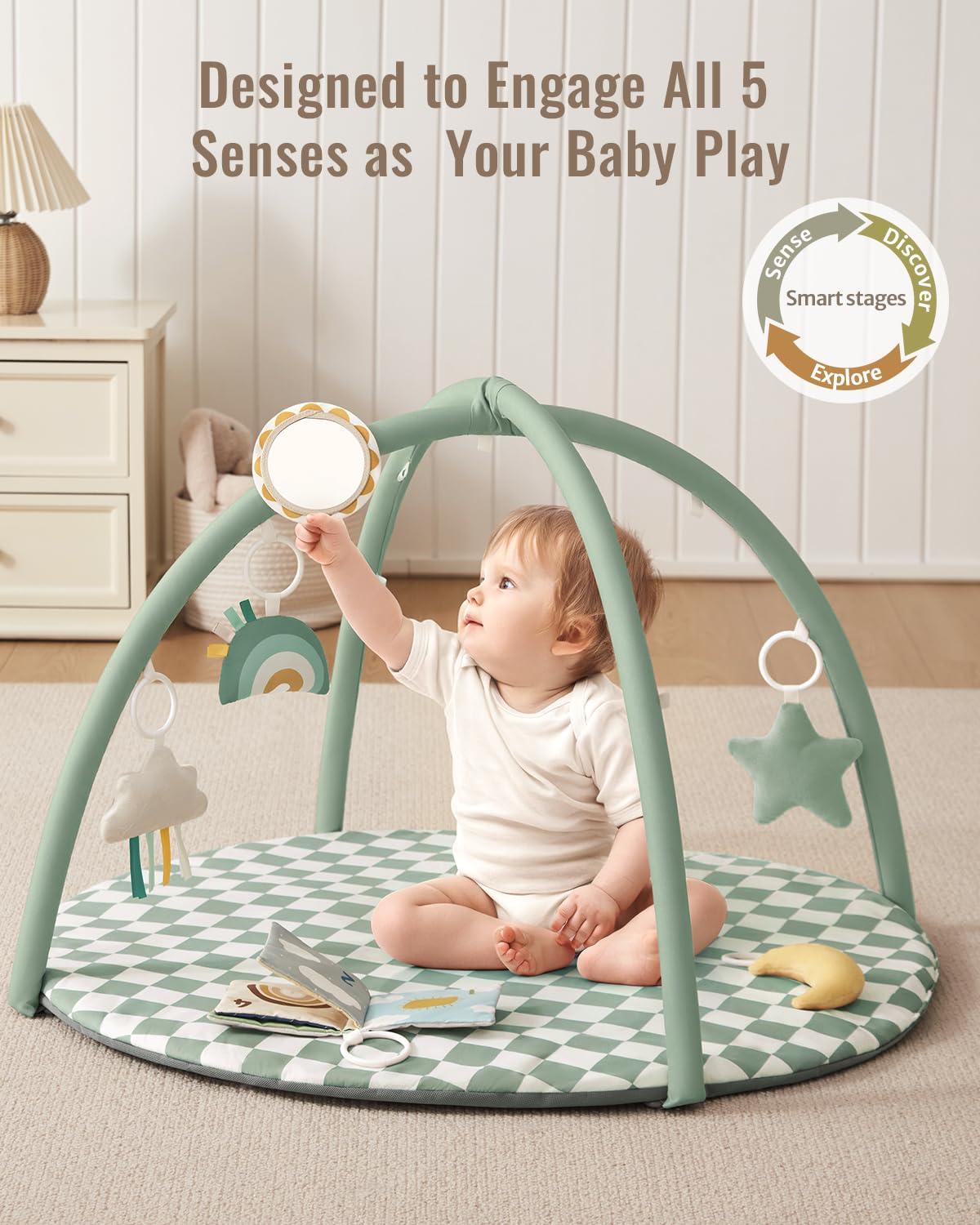image:imageBlissful Diary Baby Play Gym Mat Play Mat Activity Mat with 6 Detachable Toys for StageBased Sensory amp Motor Skill Development Easy to Install amp Clean Baby Essentials Gift Sage CheckerboardSage Checkerboard