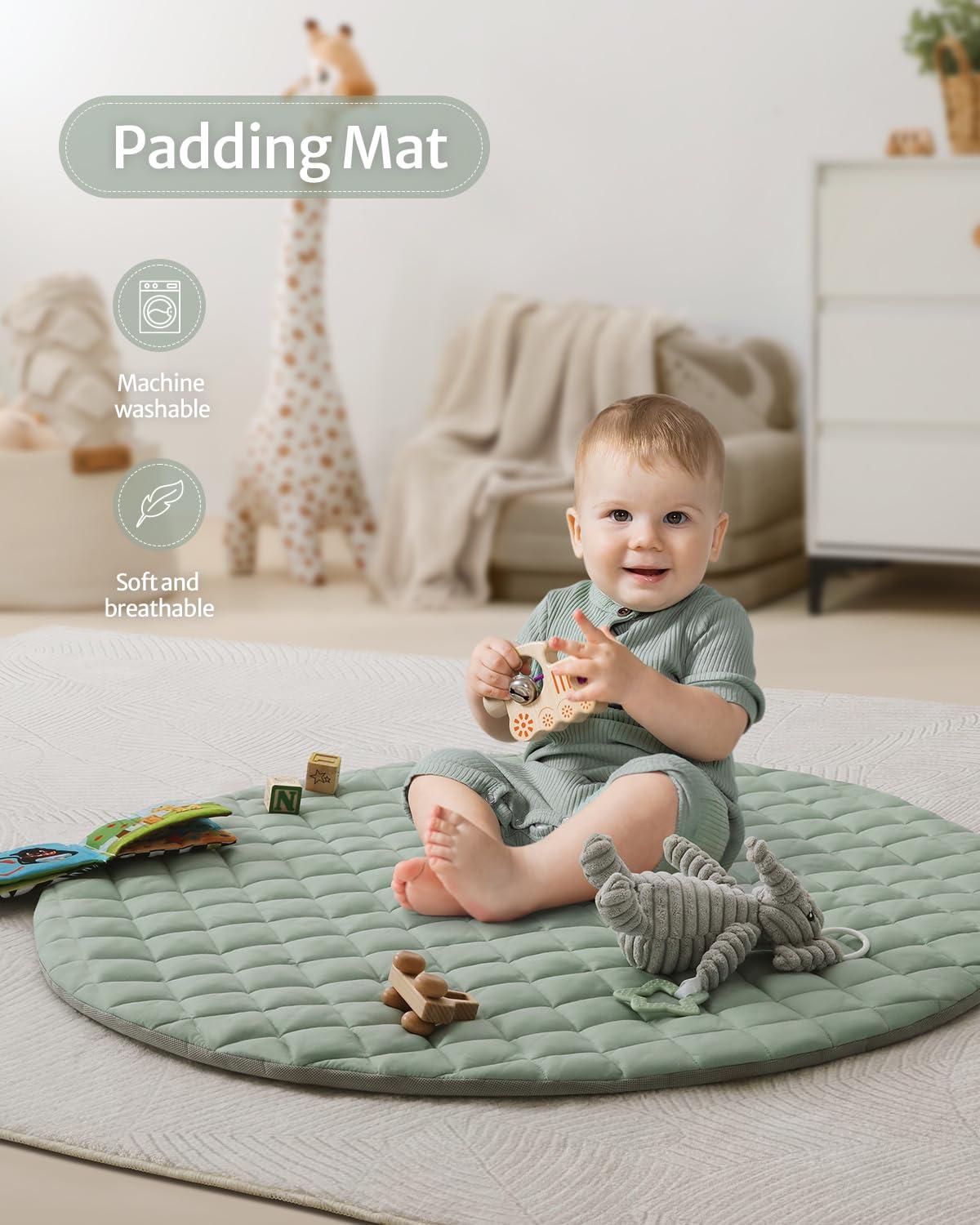 image:imageBlissful Diary Baby Play Gym Mat Play Mat Activity Mat with 6 Detachable Toys for StageBased Sensory amp Motor Skill Development Easy to Install amp Clean Baby Essentials Gift Sage CheckerboardSage Green