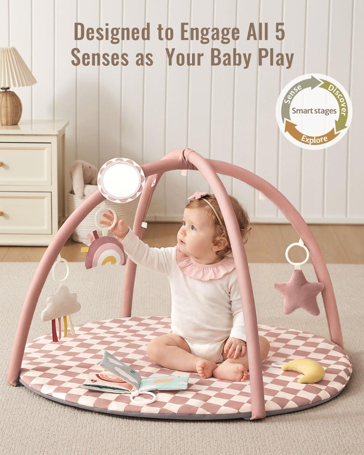 image:imageBlissful Diary Baby Play Gym Mat Play Mat Activity Mat with 6 Detachable Toys for StageBased Sensory amp Motor Skill Development Easy to Install amp Clean Baby Essentials Gift Sage CheckerboardBlush Checkerboard