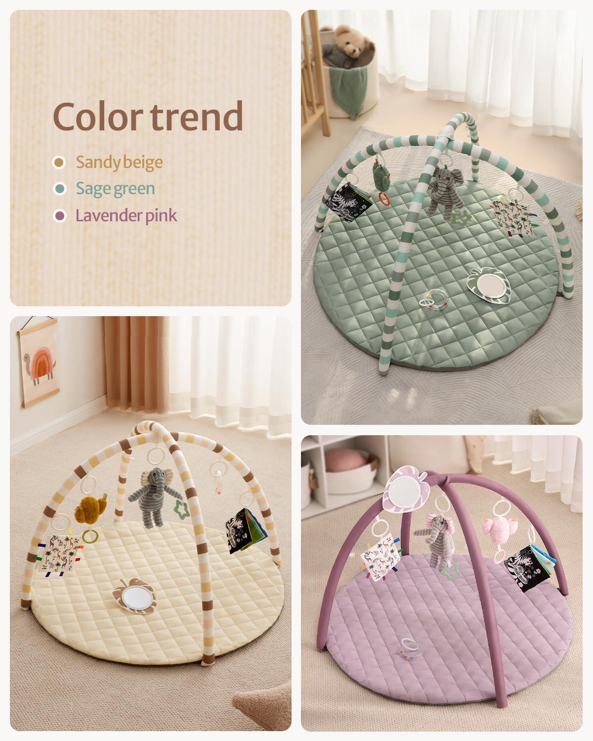 image:imageBlissful Diary Baby Play Gym Mat Play Mat Activity Mat with 6 Detachable Toys for StageBased Sensory amp Motor Skill Development Easy to Install amp Clean Baby Essentials Gift Sage CheckerboardBeige