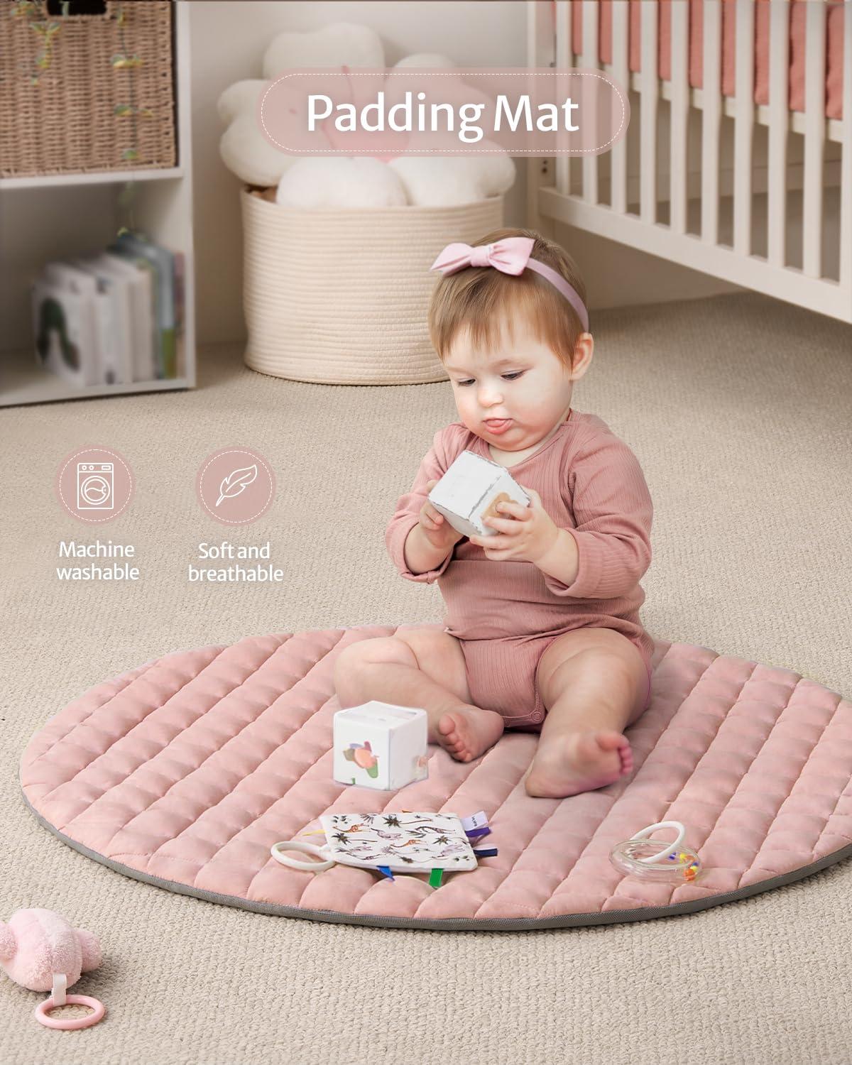 image:imageBlissful Diary Baby Play Gym Mat Play Mat Activity Mat with 6 Detachable Toys for StageBased Sensory amp Motor Skill Development Easy to Install amp Clean Baby Essentials Gift Sage CheckerboardPink