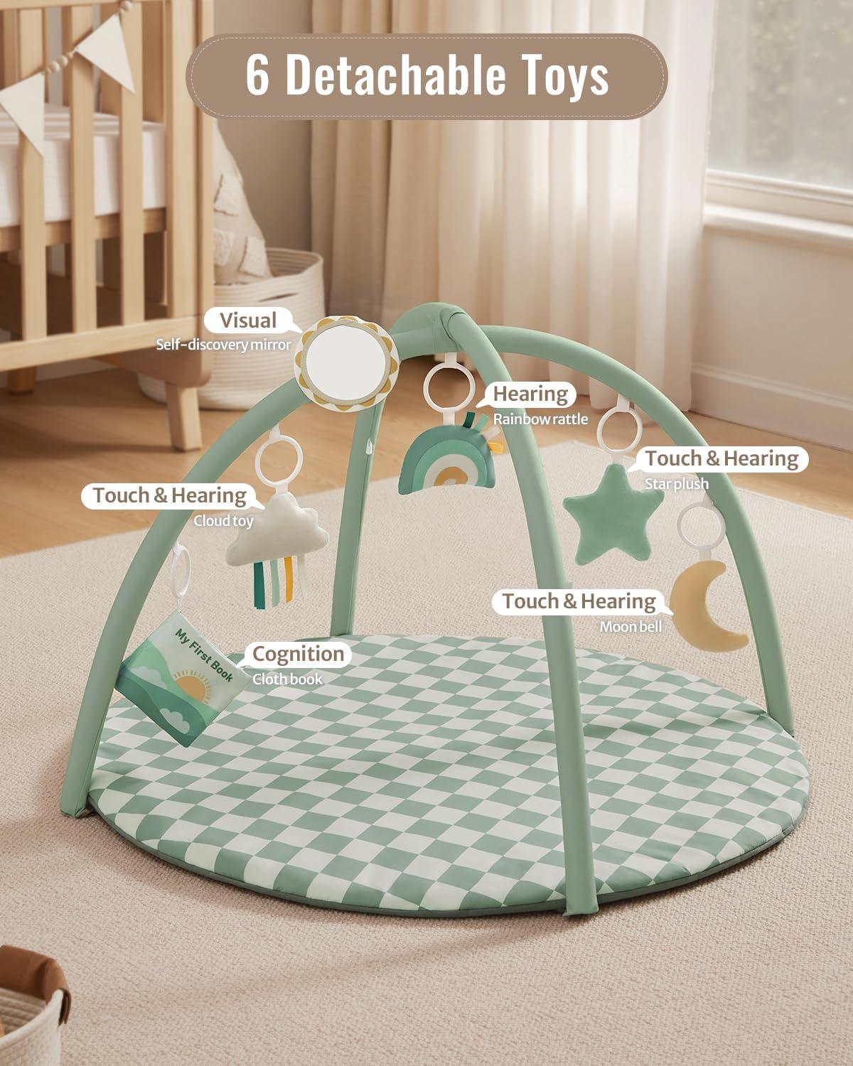 image:imageBlissful Diary Baby Play Gym Mat Play Mat Activity Mat with 6 Detachable Toys for StageBased Sensory amp Motor Skill Development Easy to Install amp Clean Baby Essentials Gift Sage CheckerboardSage Checkerboard