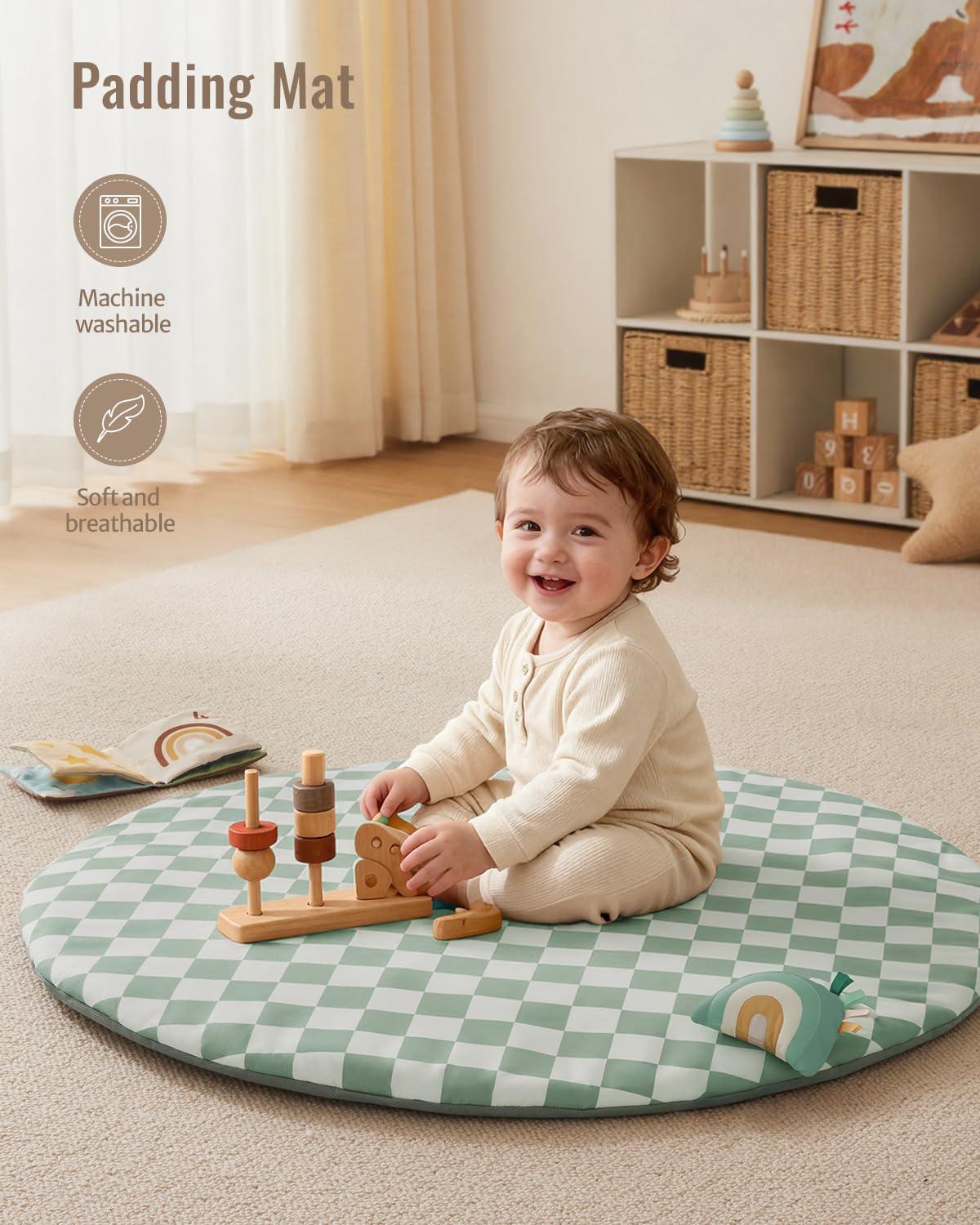 image:imageBlissful Diary Baby Play Gym Mat Play Mat Activity Mat with 6 Detachable Toys for StageBased Sensory amp Motor Skill Development Easy to Install amp Clean Baby Essentials Gift Sage CheckerboardSage Checkerboard