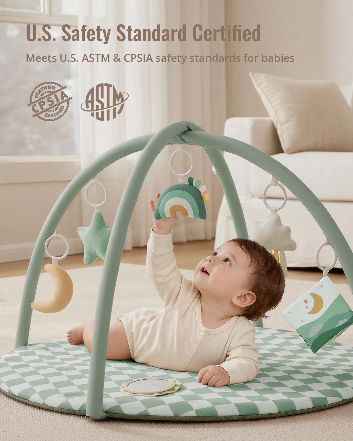 image:imageBlissful Diary Baby Play Gym Mat Play Mat Activity Mat with 6 Detachable Toys for StageBased Sensory amp Motor Skill Development Easy to Install amp Clean Baby Essentials Gift Sage CheckerboardSage Checkerboard