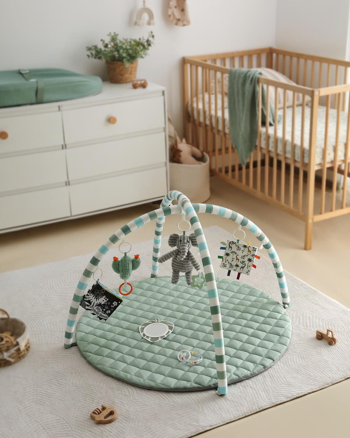 image:imageBlissful Diary Baby Play Gym Mat Play Mat Activity Mat with 6 Detachable Toys for StageBased Sensory amp Motor Skill Development Easy to Install amp Clean Baby Essentials Gift Sage CheckerboardSage Green