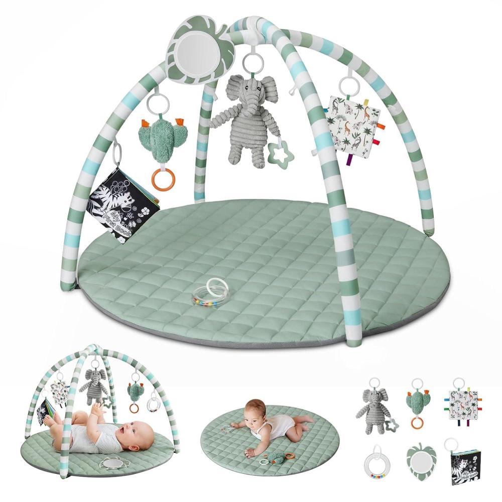 image:imageBlissful Diary Baby Play Gym Mat Play Mat Activity Mat with 6 Detachable Toys for StageBased Sensory amp Motor Skill Development Easy to Install amp Clean Baby Essentials Gift Sage CheckerboardSage Green