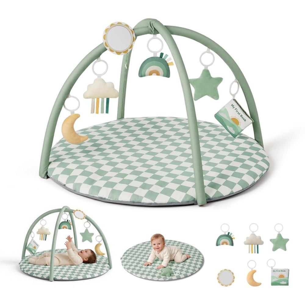 image:imageBlissful Diary Baby Play Gym Mat Play Mat Activity Mat with 6 Detachable Toys for StageBased Sensory amp Motor Skill Development Easy to Install amp Clean Baby Essentials Gift Sage CheckerboardSage Checkerboard