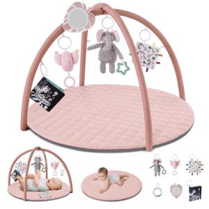 image:imageBlissful Diary Baby Play Gym Mat Play Mat Activity Mat with 6 Detachable Toys for StageBased Sensory amp Motor Skill Development Easy to Install amp Clean Baby Essentials Gift Sage CheckerboardPink
