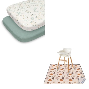 image:imageBassinet Sheet Leaf and Splat Mat Boho 2 Pack Bundle