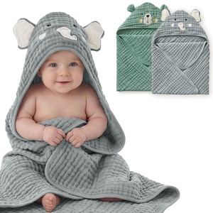 image:imageBlissful Diary Muslin Baby Hooded Towel 2 Pack Soft amp Absorbent Bath Towel for Infant Toddler Unisex Baby Gift Newborn Essentials Sunny Duck amp Gentle LambSmart Bear  Wise Elephant