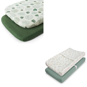 image:imageMuslin Bassinet Sheet Monstera LeavesampDark Green and Changing Pad Cover Roman GreenampBotanical Leaf Bundle